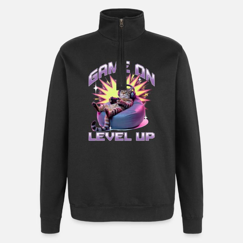 Chat gamer drôle - Sweat à zip 1/4 - noir