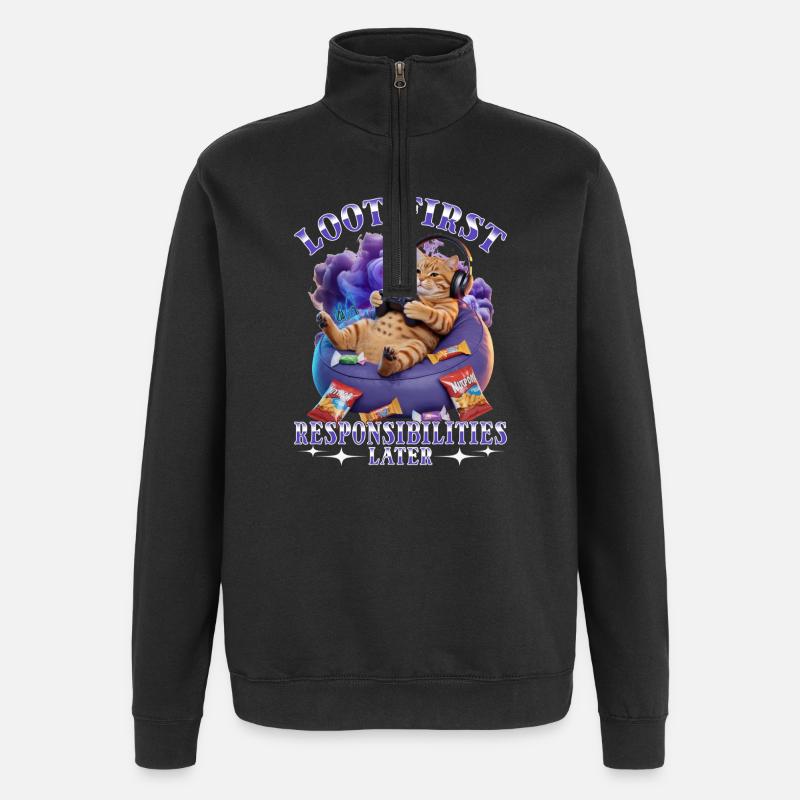 Chat gamer drôle - Sweat à zip 1/4 - noir