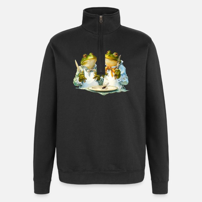Grenouille cuisine à table - Sweat à zip 1/4 - noir