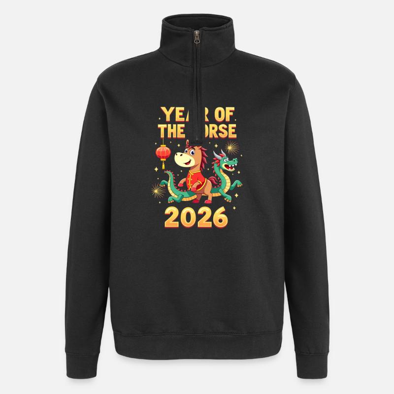 Nouvel An chinois du cheval 2026 - Sweat à zip 1/4 - noir