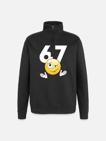 Numer 67 z emotikonem - Quarter-Zip Sweatshirt - black