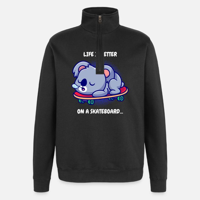 Koala auf Skateboard - Quarter-Zip-Sweatshirt - Schwarz