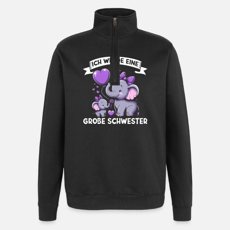 Große Schwester Elefanten Älteres Geschwisterkind - Quarter-Zip-Sweatshirt - Schwarz