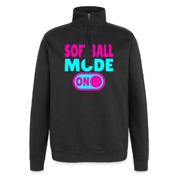 Softball Mode ON  - Quarter-Zip-Sweatshirt - Schwarz - Vorne - AI Model Female 172 light (172cm) & AI Model Male 178 dark (178cm)