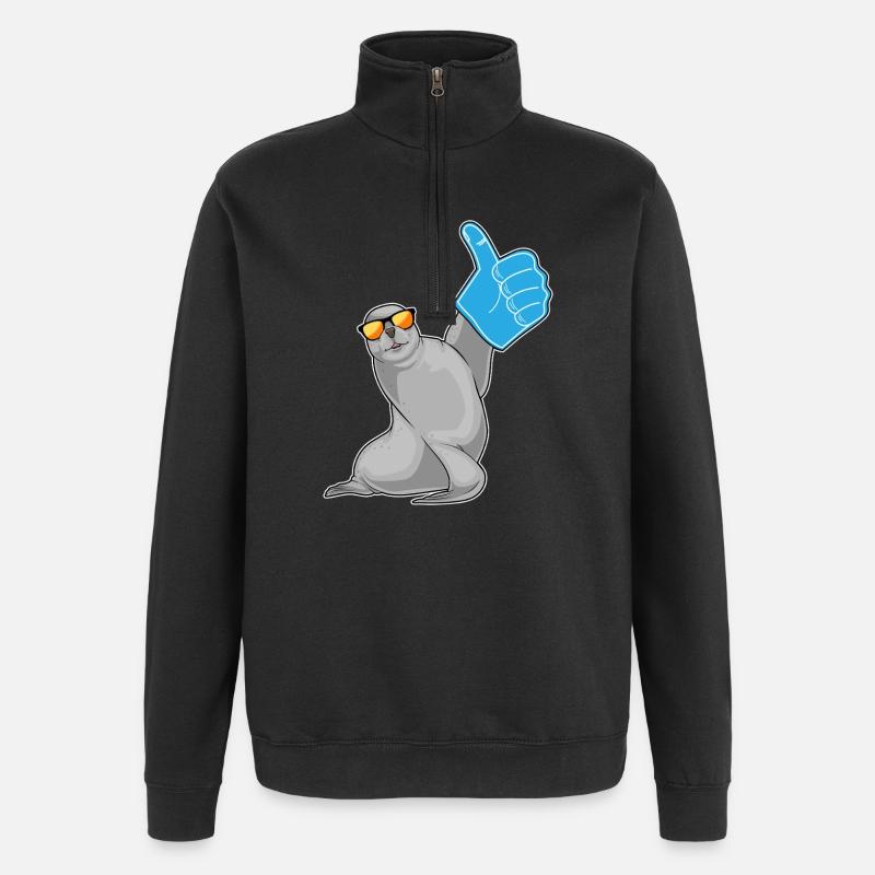 Seehund Daumen hoch - Quarter-Zip-Sweatshirt - Schwarz