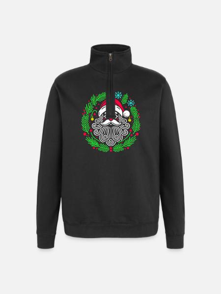 Christmas Circular Santa with Branches - Quarter-Zip Sweatshirt - black