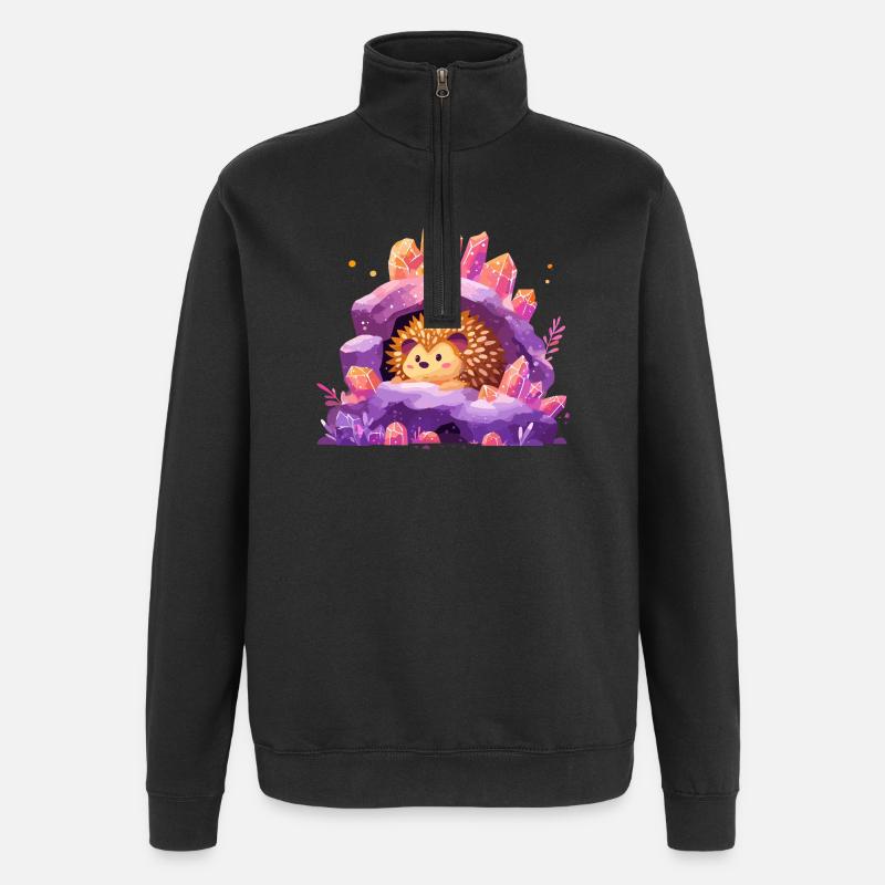 Crystal Cave Hedgehog Idyll - Quarter-Zip Sweatshirt - black