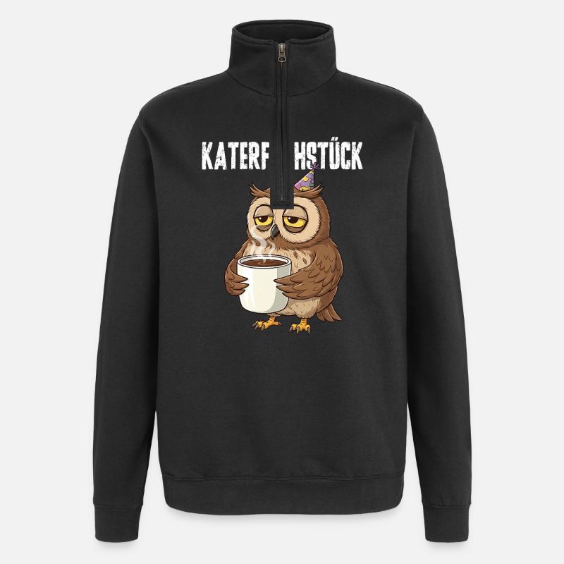 Katerfrühstück Eule mit Kaffee lustiger Hangover - Quarter-Zip-Sweatshirt - Schwarz