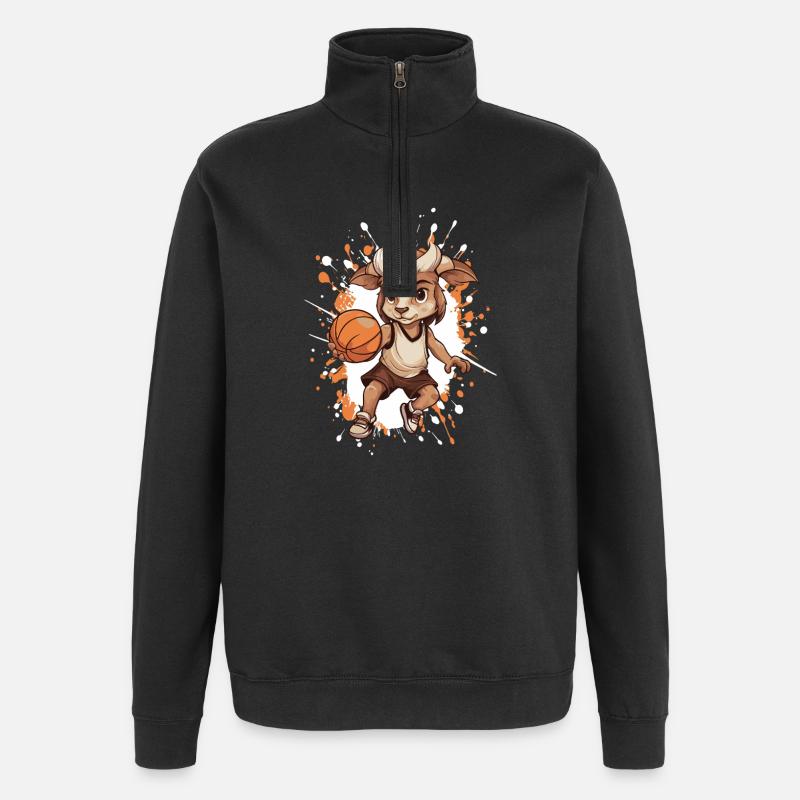Ziege dribbelt Basketball - Quarter-Zip-Sweatshirt - Schwarz