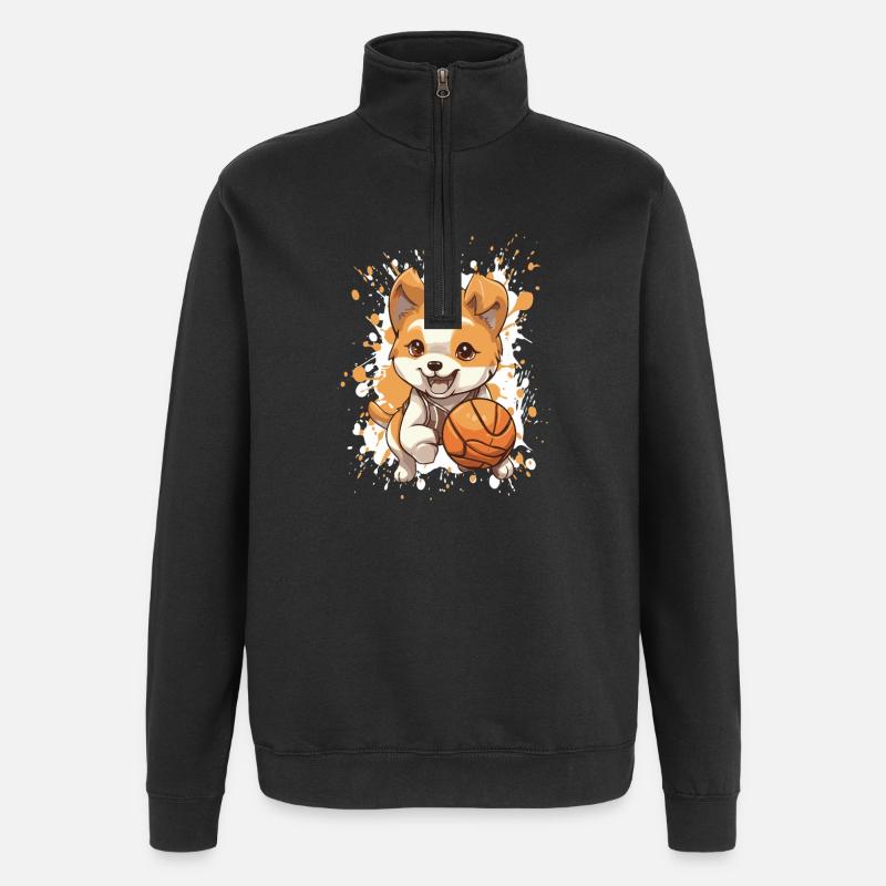 Kleiner Corgi Balljäger - Quarter-Zip-Sweatshirt - Schwarz