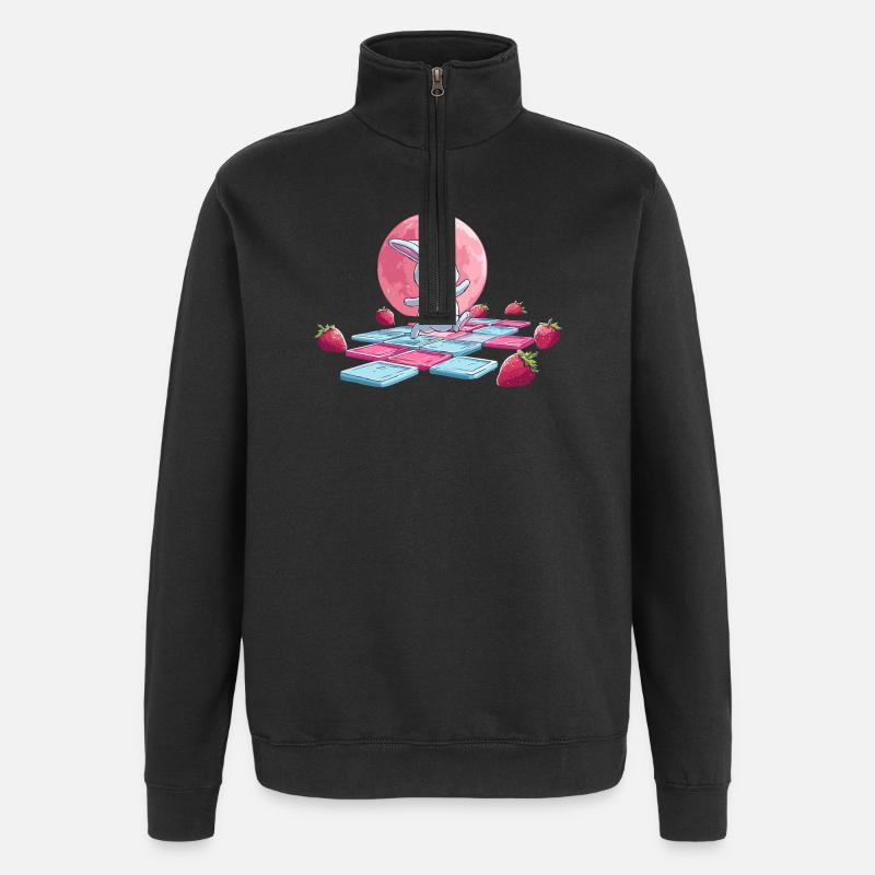 Hopping path on the pink moon - Quarter-Zip Sweatshirt - black