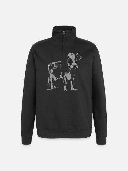 Kuh Motiv – Ländlicher Charme - Quarter-Zip-Sweatshirt - Schwarz