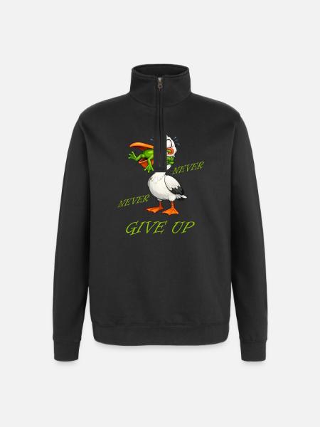 Stork - Never Give Up Frog - Quarter-Zip Sweatshirt - black