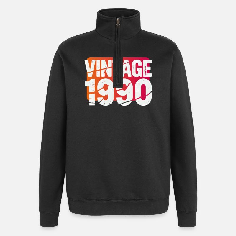 Vintage 1990 Distressed Text Logo - Quarter-Zip Sweatshirt - black