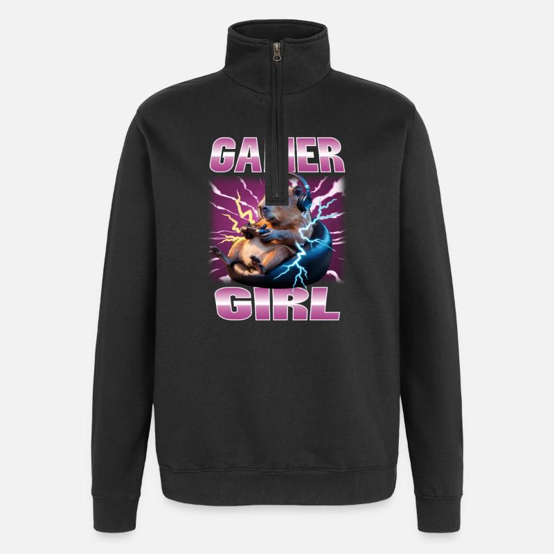 Joueur Drôle de Capybara - Sweat à zip 1/4 - noir