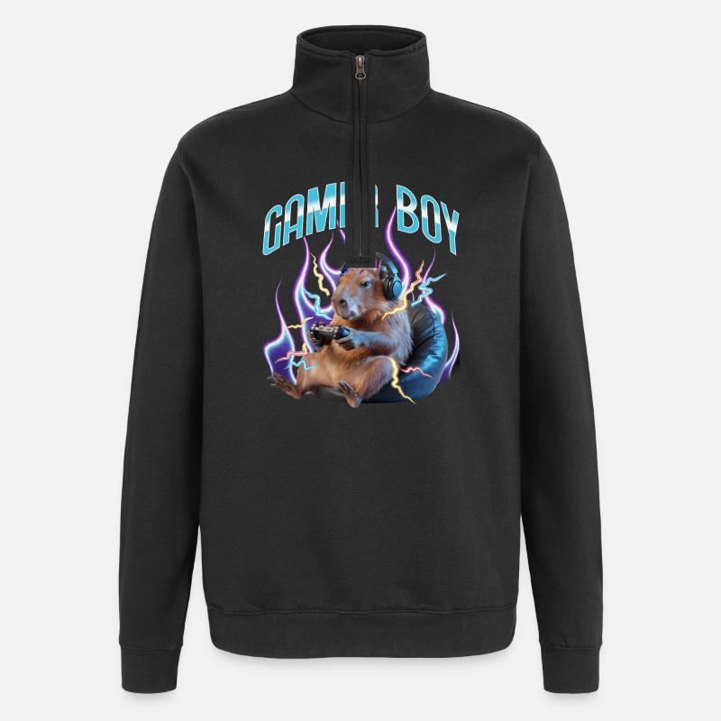 Joueur Drôle de Capybara - Sweat à zip 1/4 - noir