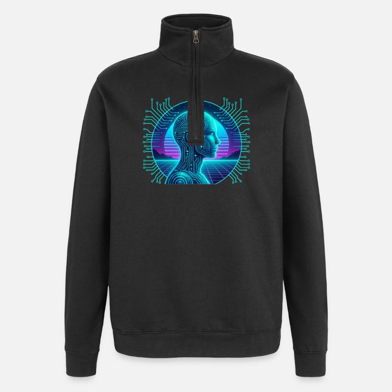 Intelligence artificielle Cyberpunk Circuit Néon - Sweat à zip 1/4 - noir