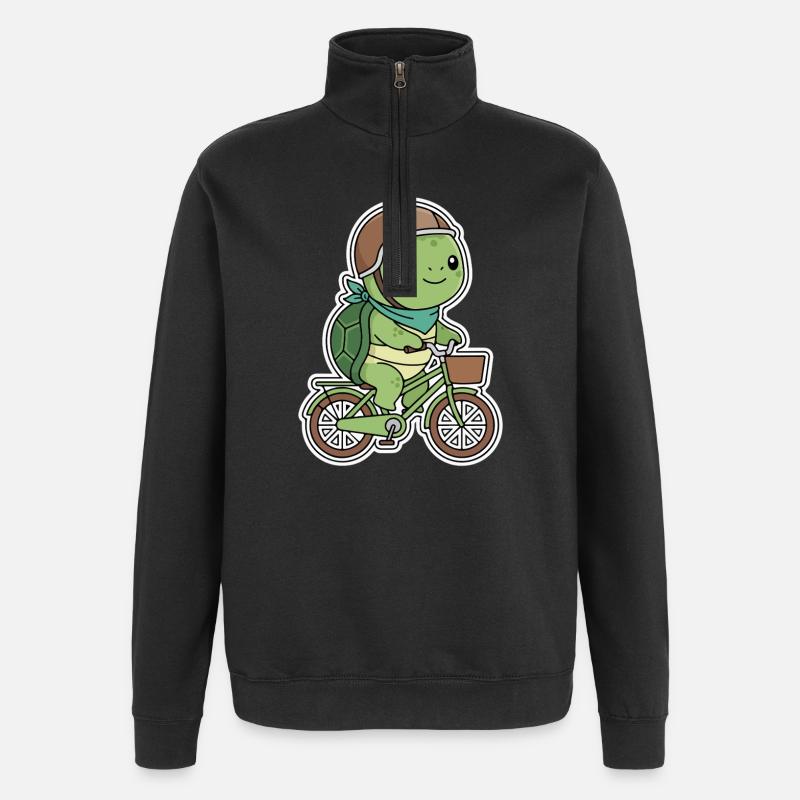 Green turtle on bicycle - Quarter-Zip Sweatshirt - black