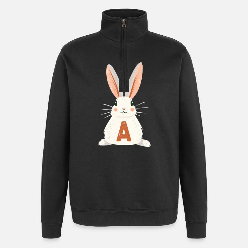 A -Letter - Bunny - Personalizable - Quarter-Zip Sweatshirt - black