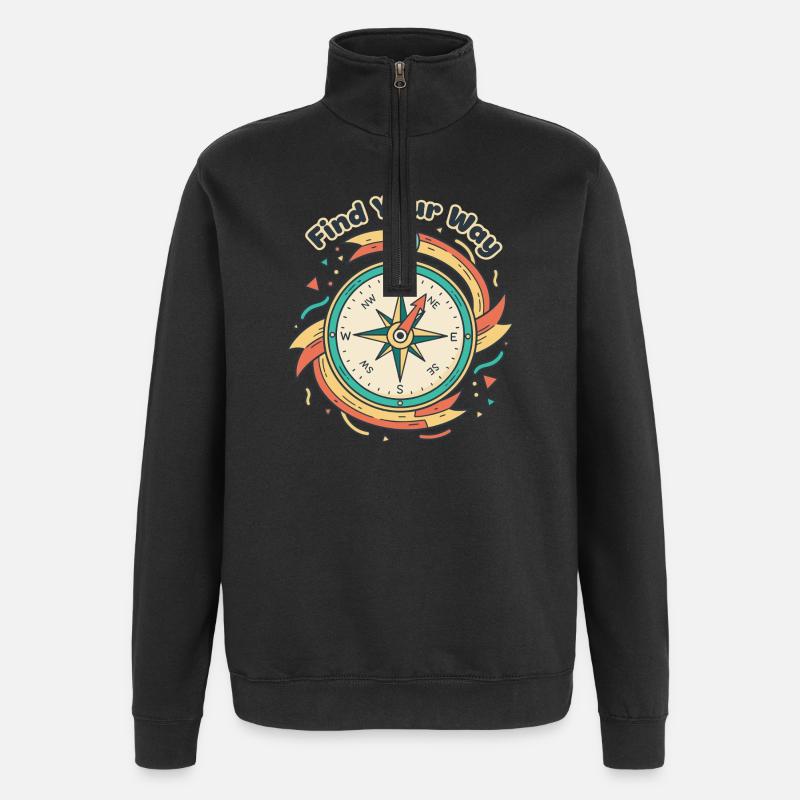 Finde Deinen Weg Kompass - Quarter-Zip-Sweatshirt - Schwarz