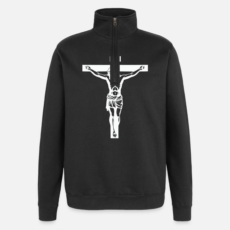 Jesus Kreuz - Quarter-Zip-Sweatshirt - Schwarz