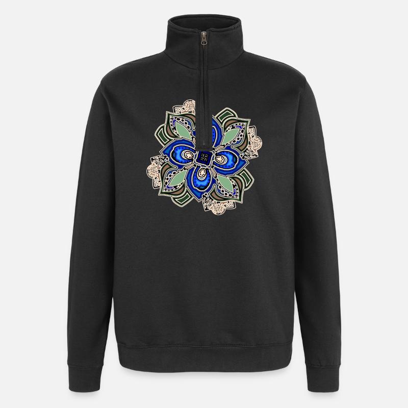 Fleur de mandala extravagante sarcelle - Sweat à zip 1/4 - noir