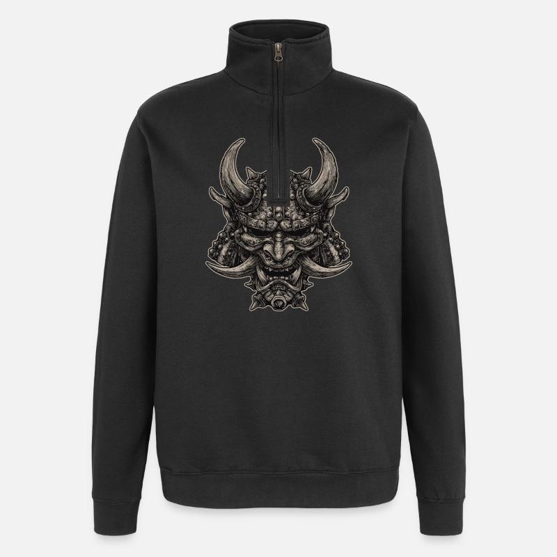 Dämonischer Samurai Helm Oni Maske - Quarter-Zip-Sweatshirt - Schwarz