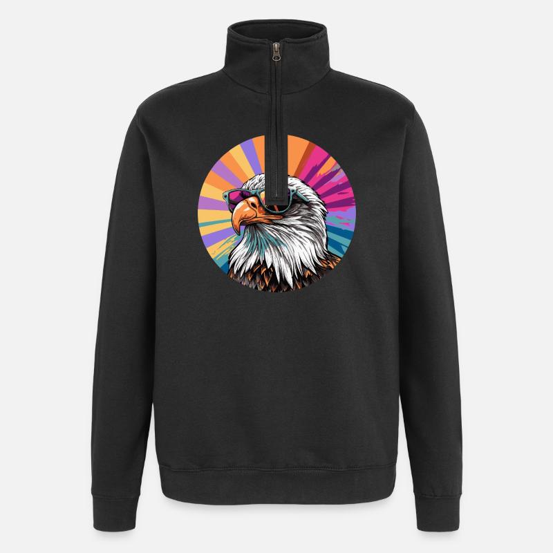 Eagle with sunglasses - Quarter-Zip Sweatshirt - black