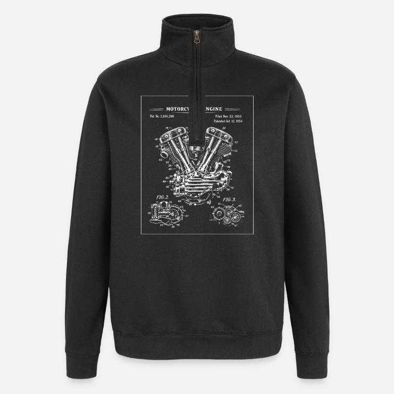 V-Twin Engine Blueprint Illustration - Quarter-Zip Sweatshirt - black