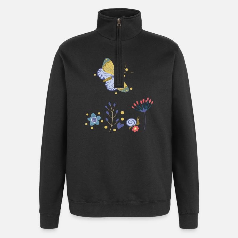 Mosaïque de Fleurs de Papillon - Sweat à zip 1/4 - noir