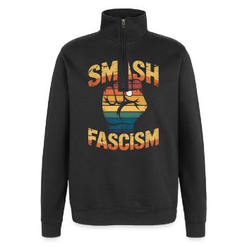Smash Fascism - T-shirt antifasciste - Sweat à zip 1/4 - noir - Devant - AI Model Female 172 light (172cm) & AI Model Male 178 dark (178cm)