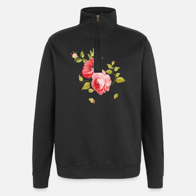 Rosenbouquet  - Quarter-Zip-Sweatshirt - Schwarz