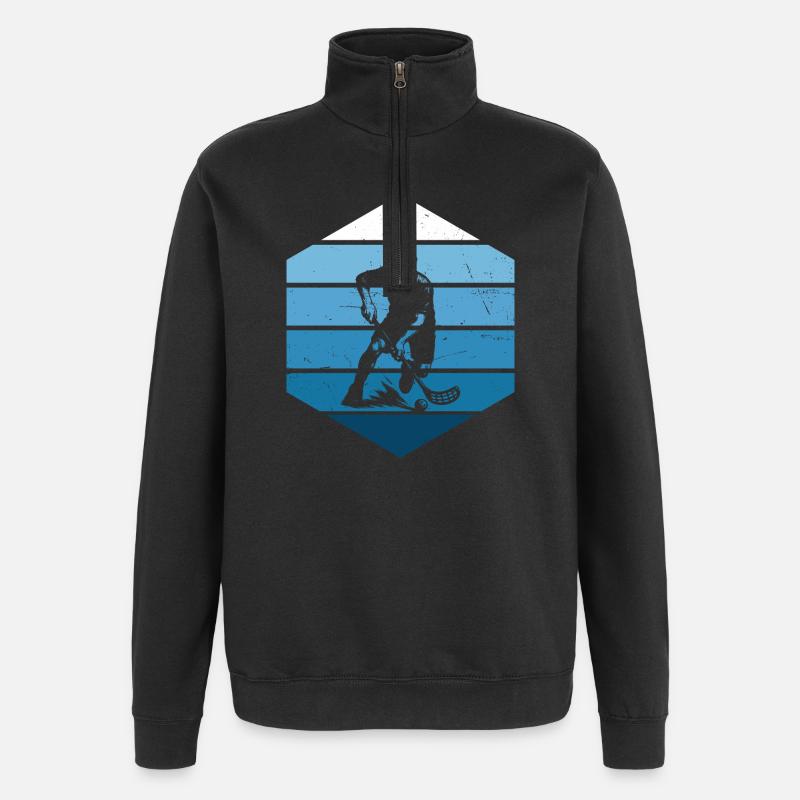 Charakterstarkes Floorball Design - Quarter-Zip-Sweatshirt - Schwarz