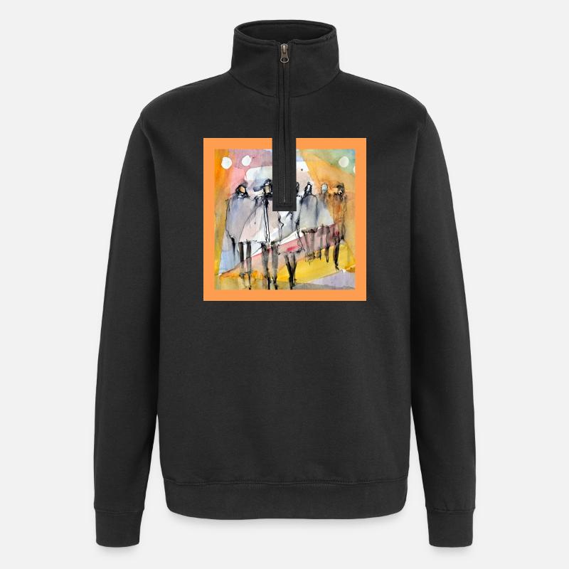 Menschen abstrakt, Aquarell  - Quarter-Zip-Sweatshirt - Schwarz