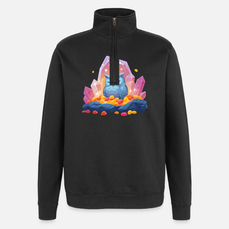 Meditating Owl Crystal Cave - Quarter-Zip Sweatshirt - black