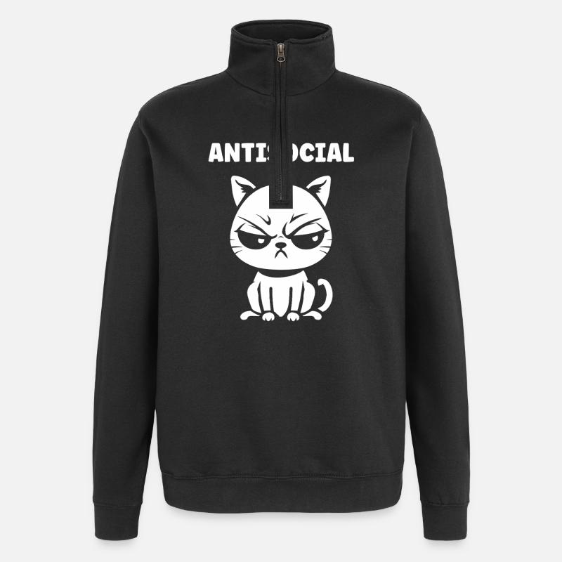 Chat antisocial noir blanc - Sweat à zip 1/4 - noir