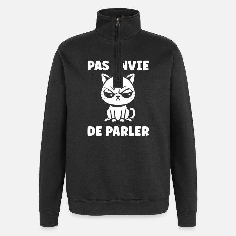 Chat grognon pas envie de parler - Sweat à zip 1/4 - noir
