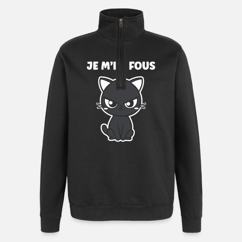 Grumpy black cat - Quarter-Zip Sweatshirt - black