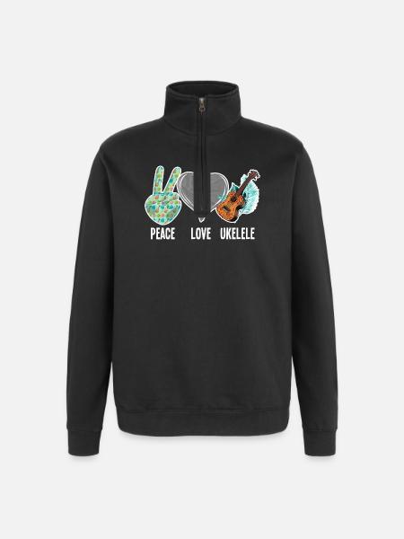 Hawaiian Ukulele Uke Peace Love - Quarter-Zip Sweatshirt - black