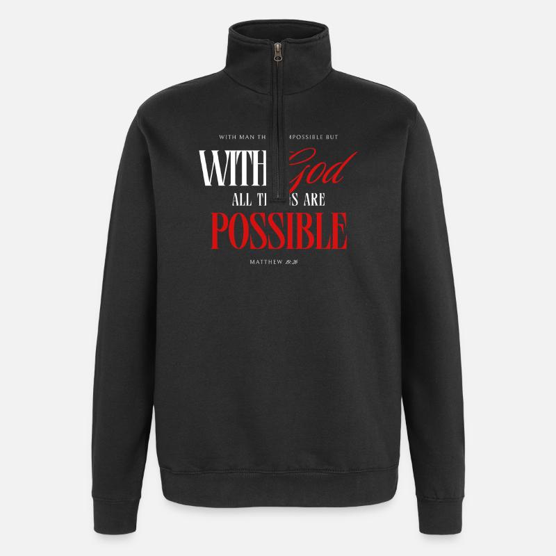 Avec Dieu, tout est possible - Sweat à zip 1/4 - noir