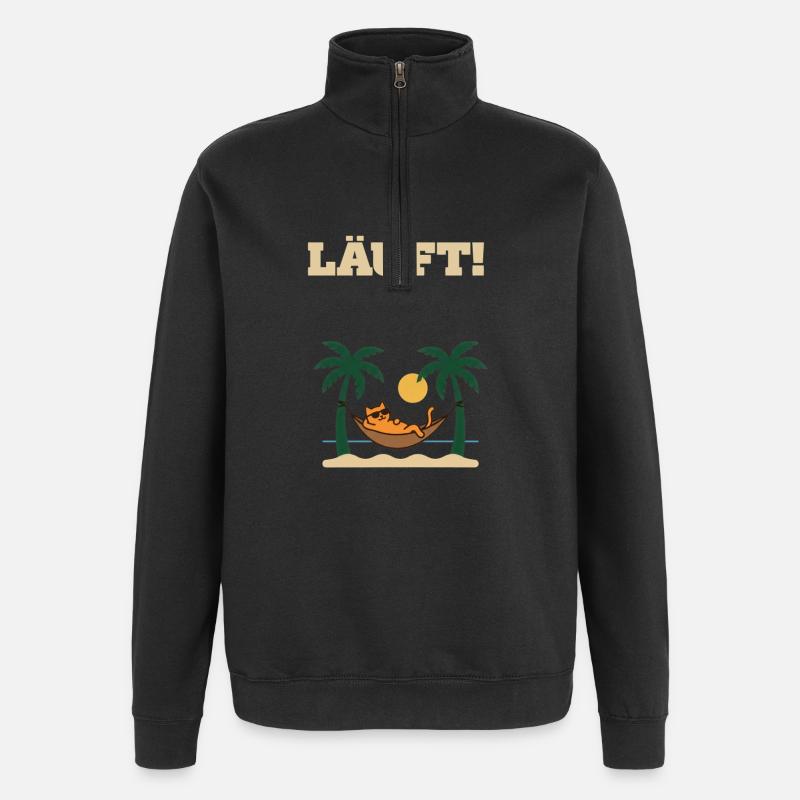 Läuft – Katze im Urlaubsmodus - Quarter-Zip-Sweatshirt - Schwarz