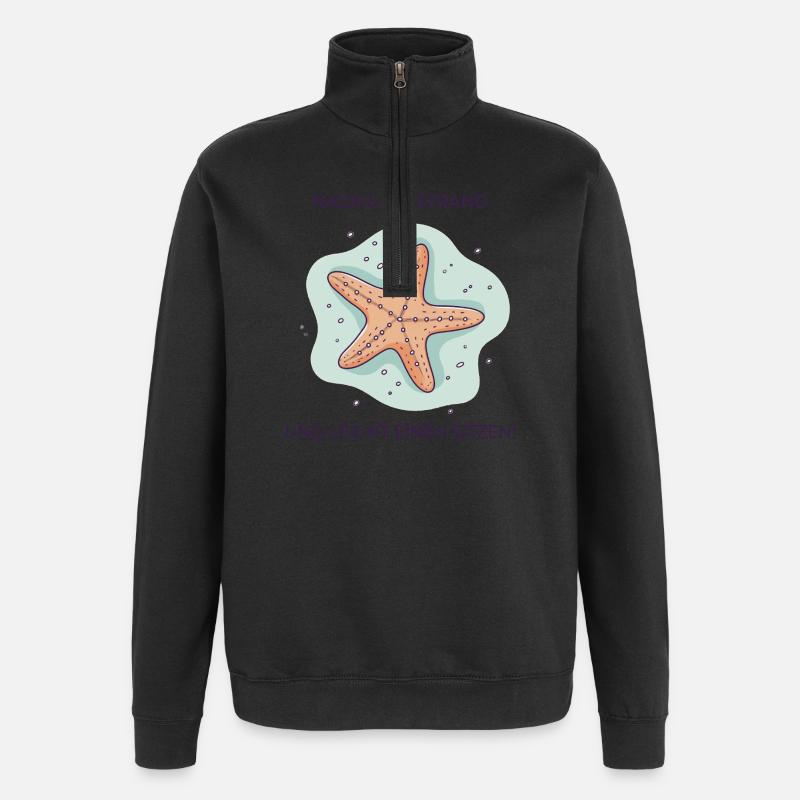 Nackig am Strand – Lustiger Seestern Spruch - Quarter-Zip-Sweatshirt - Schwarz