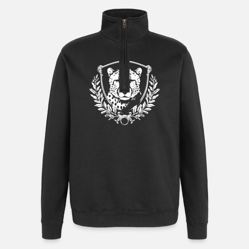 Leopardensiegel mit Lorbeer - Quarter-Zip-Sweatshirt - Schwarz