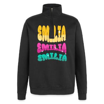 EMILIA - Quarter-Zip-Sweatshirt - Schwarz - Vorne - AI Model Female 172 light (172cm) & AI Model Male 178 dark (178cm)