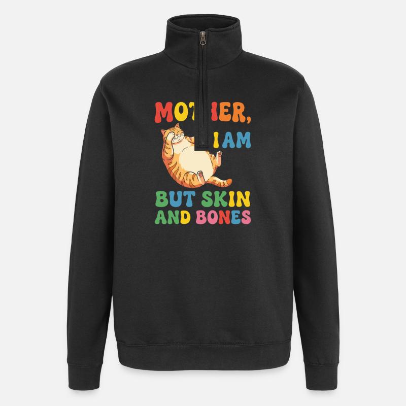 Cuddly Cat: Skin and Bones Saying - Quarter-Zip Sweatshirt - black