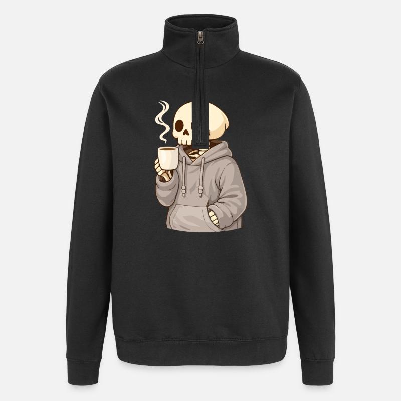 Cozy skeleton with cup – Quiet moment - Quarter-Zip Sweatshirt - black