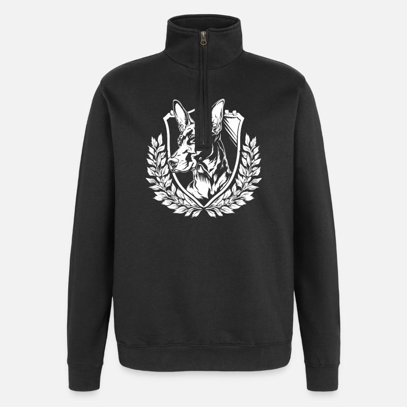 Dobermann Schild mit Lorbeer - Quarter-Zip-Sweatshirt - Schwarz