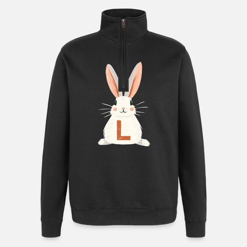 L-Buchstabe - Hase - Personalisierbar - Quarter-Zip-Sweatshirt - Schwarz