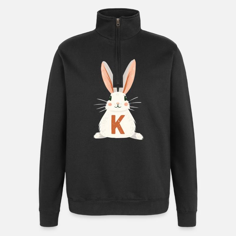 K -Buchstabe - Hase - Personalisierbar - Quarter-Zip-Sweatshirt - Schwarz