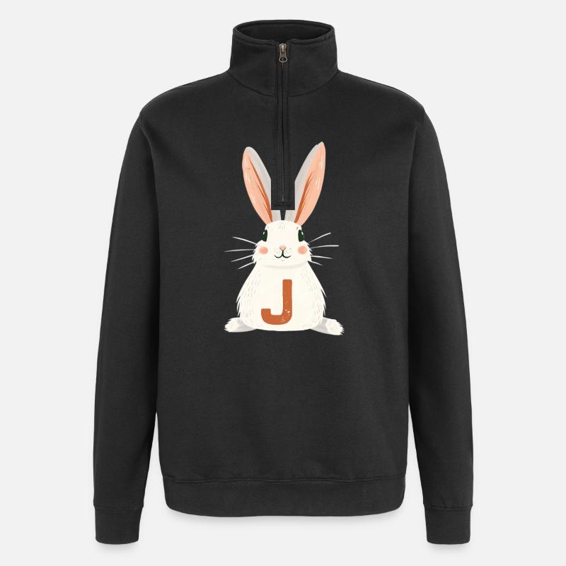 J -Buchstabe - Hase - Personalisierbar - Quarter-Zip-Sweatshirt - Schwarz